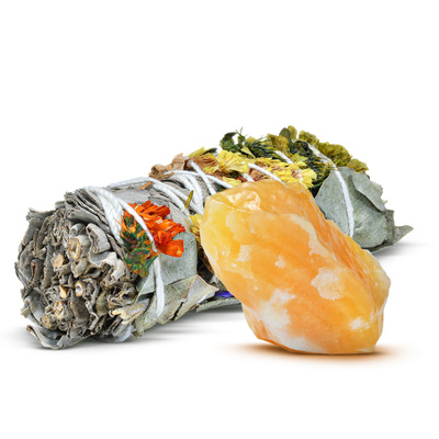 Set de méditation : encens de sauge blanche + calcite jaune