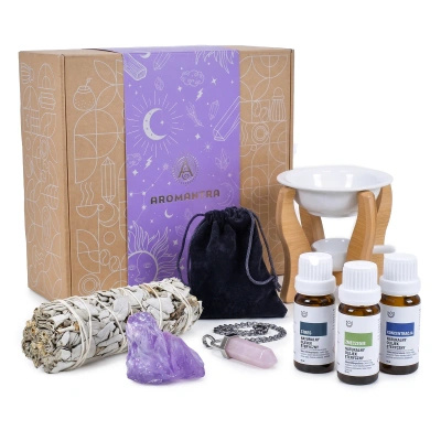 Coffret cadeau ésotérique pour l'aromathérapie : huiles essentielles + sauge blanche + accessoires