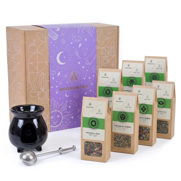 Coffret cadeau ésotérique : thés pour renforcer les 7 chakras + accessoires