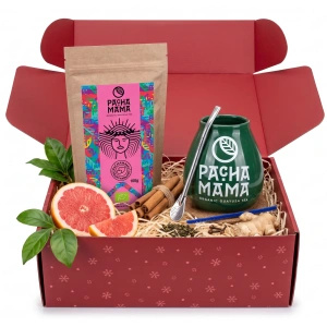 Coffret cadeau de Noël guayusa Pachamama Heartwarming 100g + calebasse et bombilla