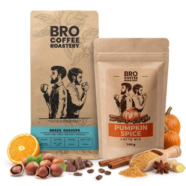 Coffret pour Pumpkin Spice Latte : café Bro Coffee Roastery Brazil Guaxupe 1kg + Pumpkin Spice Latte Mix 100g