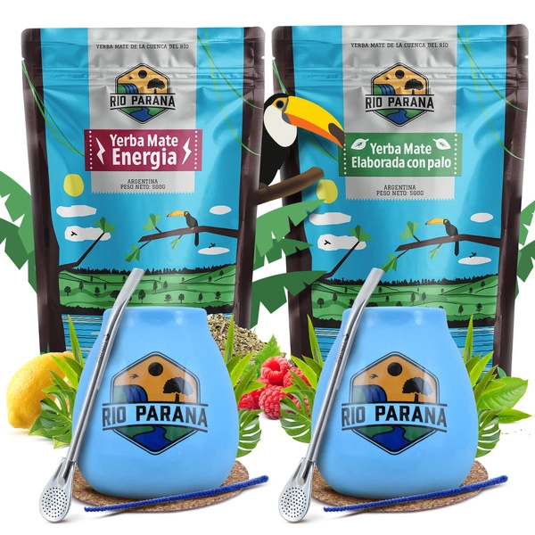 Yerba Maté Rio Parana Set POUR DEUX Calebasse Bombilla 1000g
