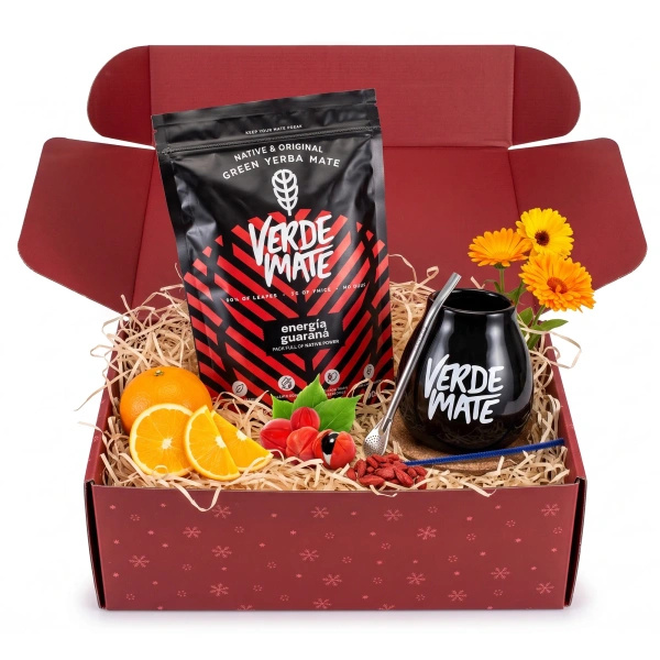 Coffret cadeau de Noël yerba mate Verde Mate Energía Guaraná 500g + calebasse et bombilla