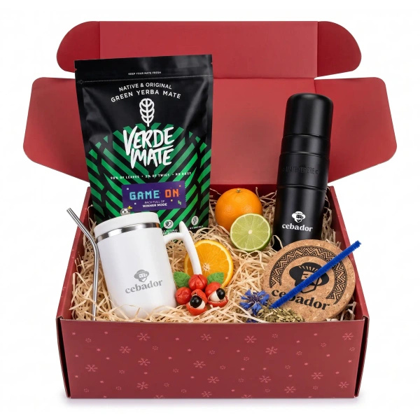 Coffret cadeau de Noël yerba mate Verde Mate Game On 400g + Yerbomos et mug isotherme