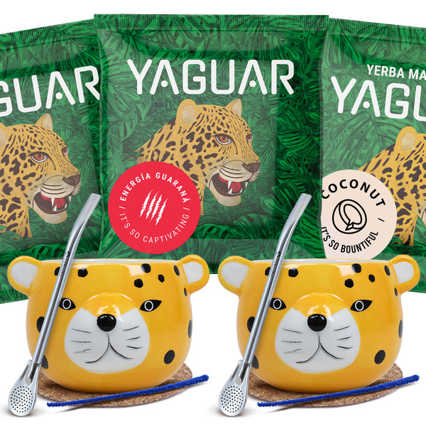 Set de Maté Yaguar : 2x Calebasse + 2x Bombilla 3x50g