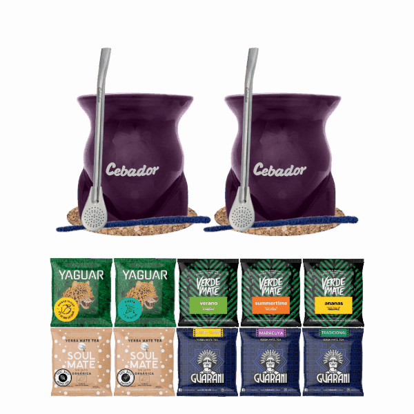 Set de Maté : 2x Calebasse + 2x Bombilla + Échantillons 10x50g