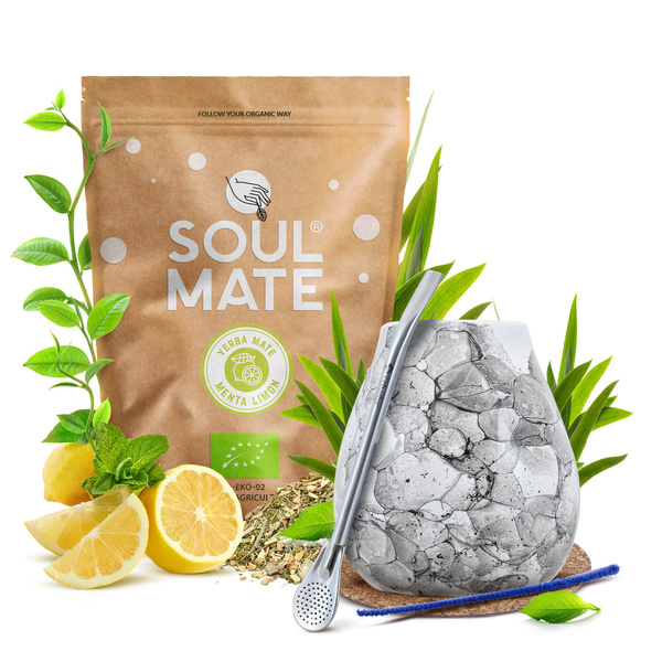 Set de Maté Soul Mate Organica Menta Limon 500g 0,5kg Calebasse + Bombilla