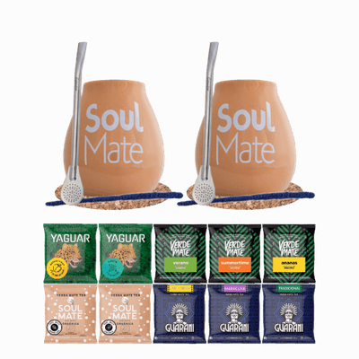 Set de Maté : 2x Calebasse + 2x Bombilla + Échantillons 10x50g