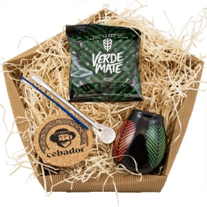 Ensemble de cadeaux Yerba Maté : Verde Mate Frutos Tropicales 50g + Calebasse + Bombilla