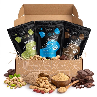 Coffret cadeau de beurre de cacahuète en poudre Nustino : Pure + Chocolate + Pistachio & Chocolate 3x400g