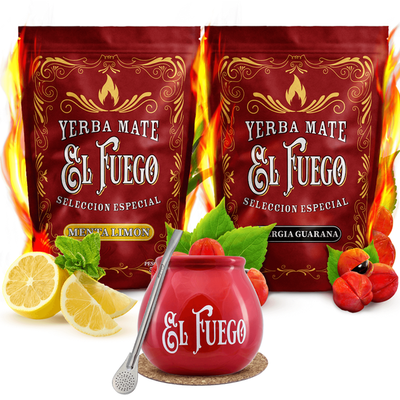 El Fuego yerba maté set céramique calebasse bombilla