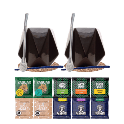 Set de Maté : 2x Calebasse + 2x Bombilla + Échantillons 10x50g