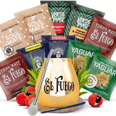 Yerba Mate set 10x50g Calebasse + Bombilla