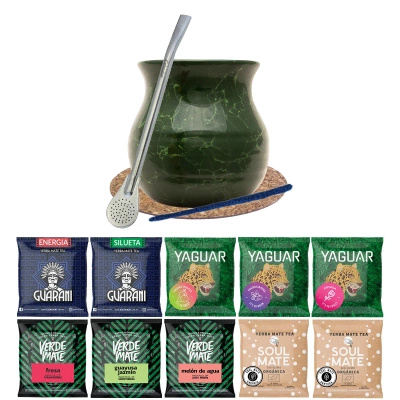 Set Yerba Verde Mate Green 500g Calebasse 10x50g