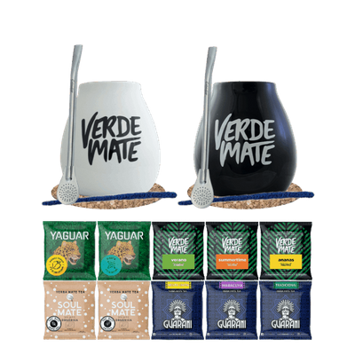 Set de Maté : 2x Calebasse + 2x Bombilla + Échantillons 10x50g