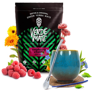 Yerba Maté ensemble Verde Mate Raspberry 500g Calebasse + Bombilla